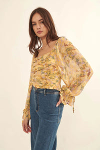 Heart of Gold Ruffled Floral Chiffon Blouse - ShopPromesa