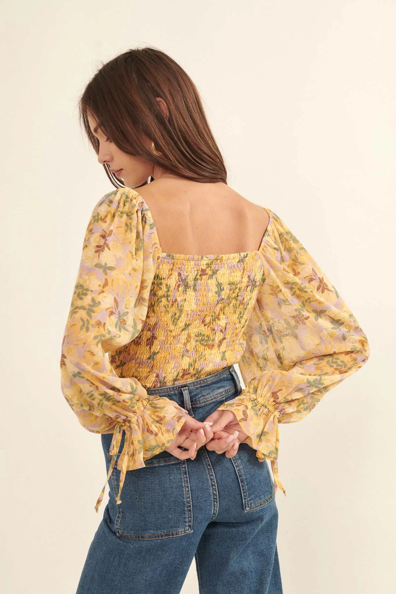 Heart of Gold Ruffled Floral Chiffon Blouse - ShopPromesa