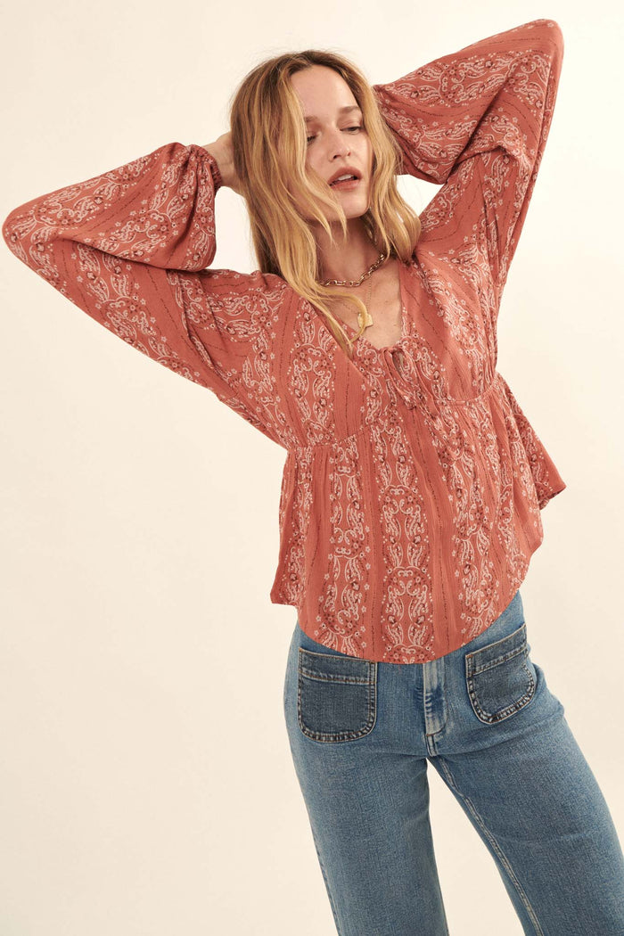 Homeward Journey Paisley-Print Peasant Top - ShopPromesa