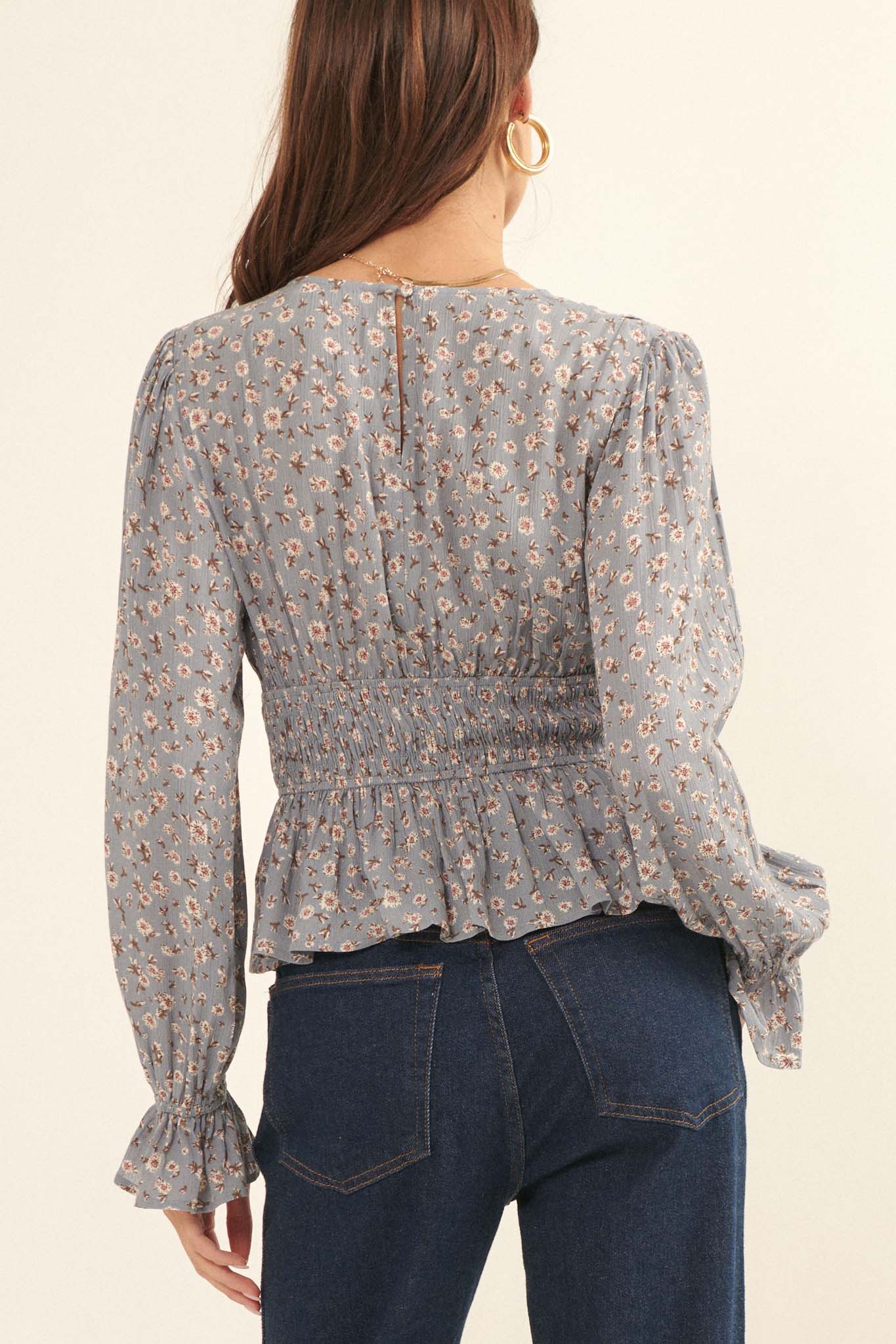 Prairie Blossoms Smocked Floral Peasant Top - ShopPromesa