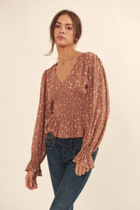 Prairie Blossoms Smocked Floral Peasant Top - ShopPromesa