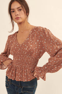 Prairie Blossoms Smocked Floral Peasant Top - ShopPromesa