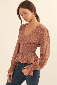 Prairie Blossoms Smocked Floral Peasant Top - ShopPromesa