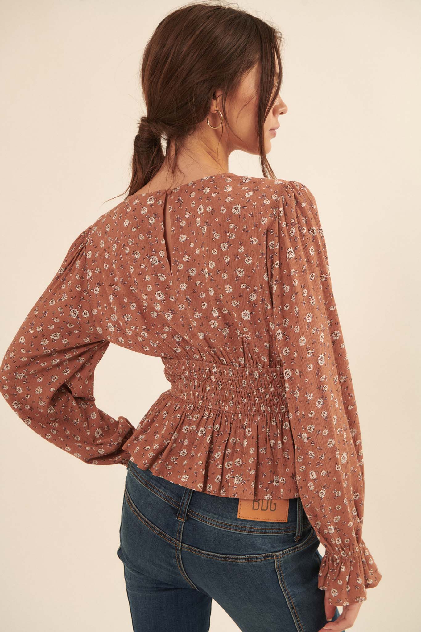 Prairie Blossoms Smocked Floral Peasant Top - ShopPromesa