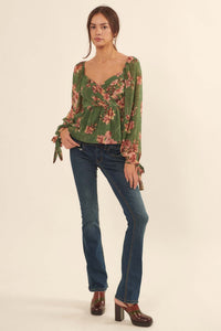 Enchanted Garden Floral Chiffon Peasant Top - ShopPromesa