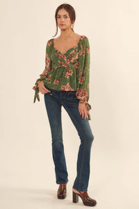 Enchanted Garden Floral Chiffon Peasant Top - ShopPromesa