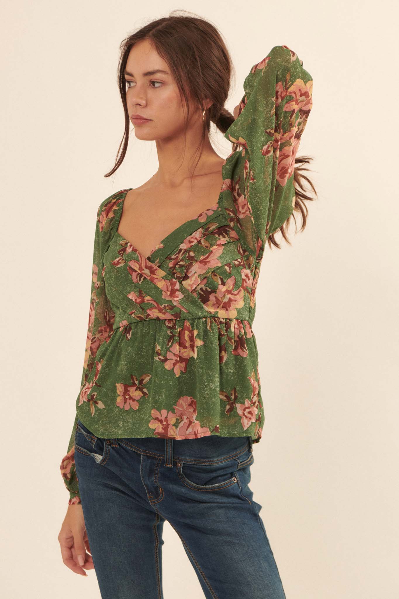 Enchanted Garden Floral Chiffon Peasant Top - ShopPromesa