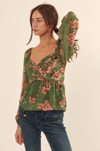 Enchanted Garden Floral Chiffon Peasant Top - ShopPromesa