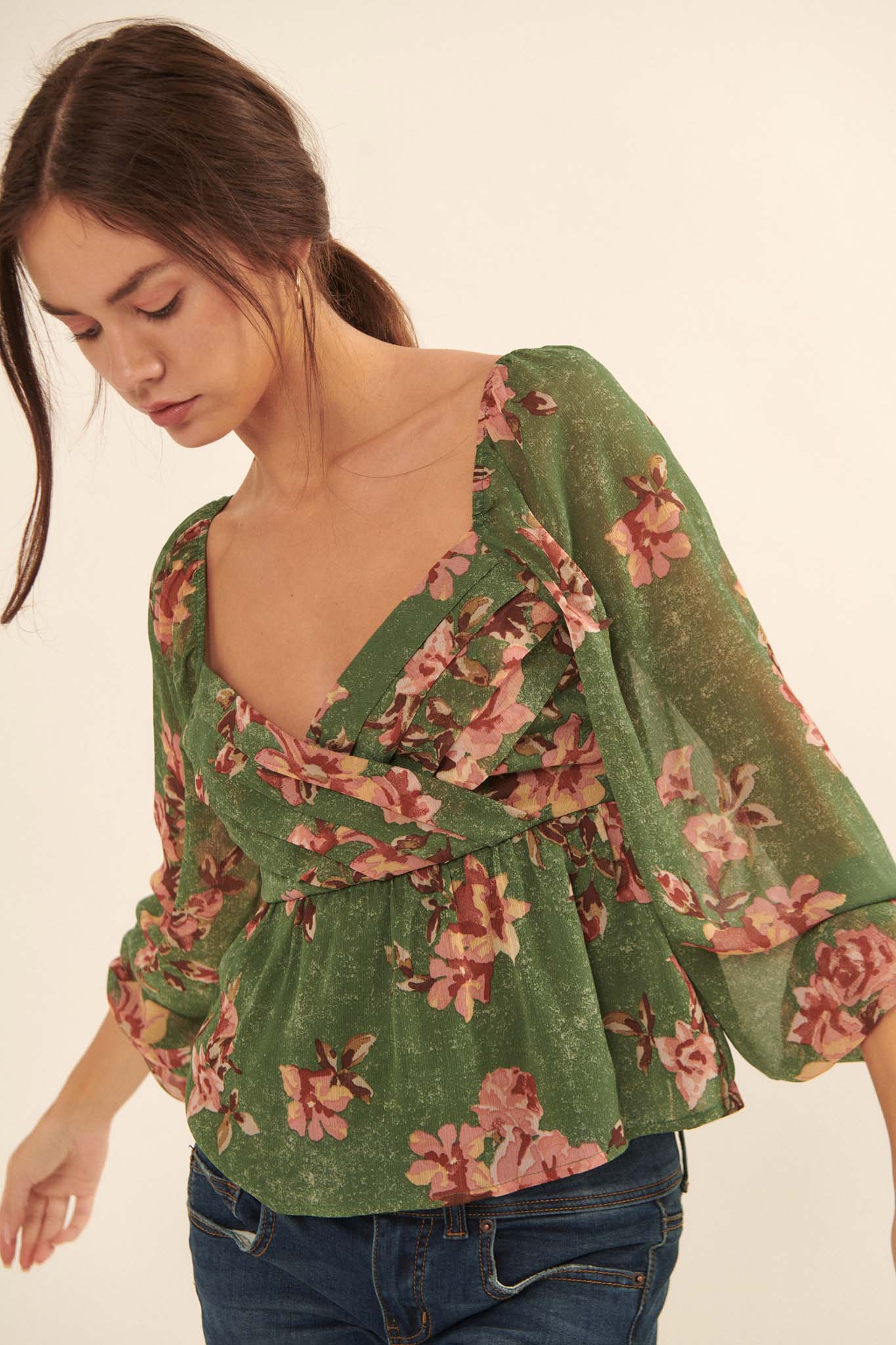 Enchanted Garden Floral Chiffon Peasant Top - ShopPromesa