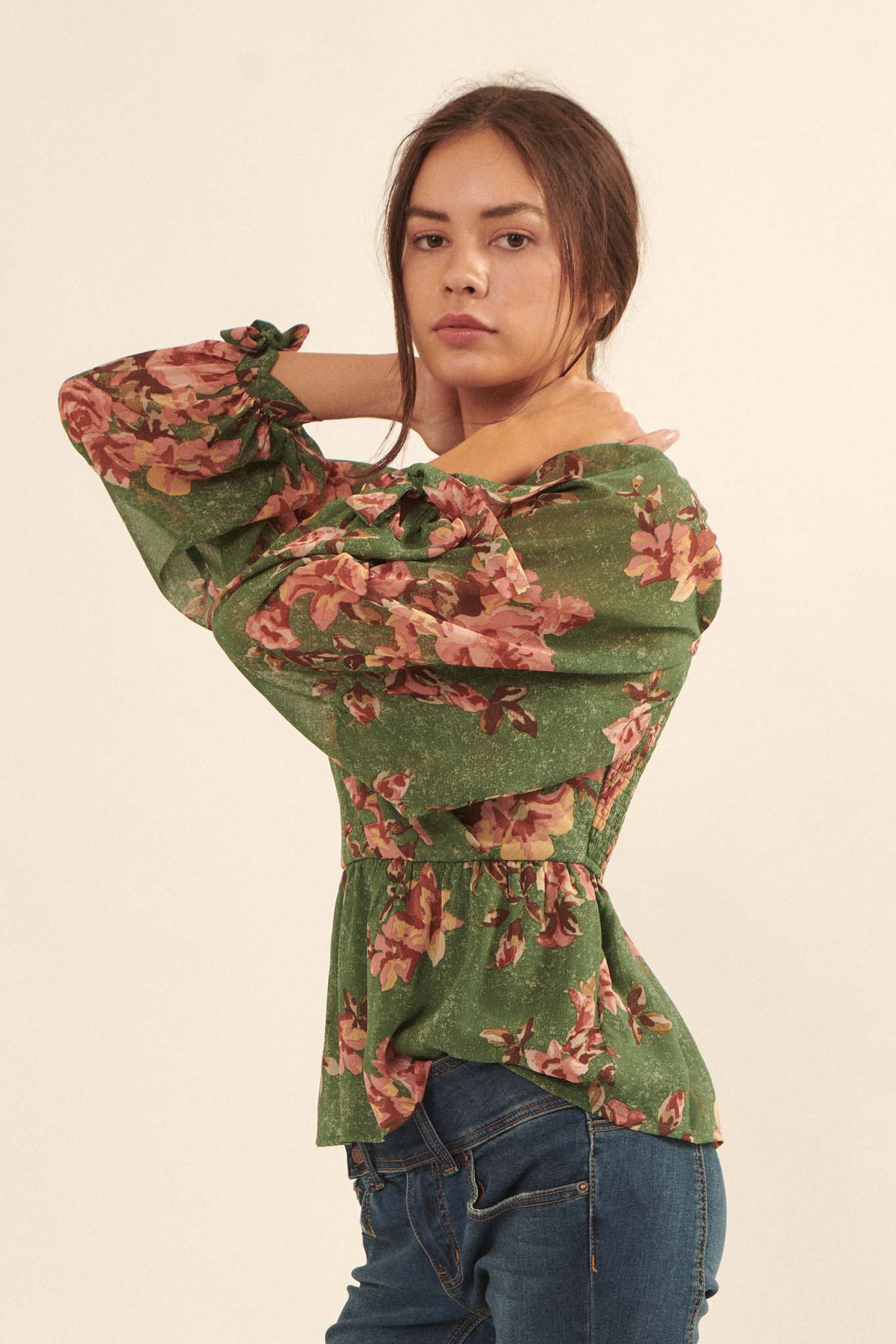 Enchanted Garden Floral Chiffon Peasant Top - ShopPromesa