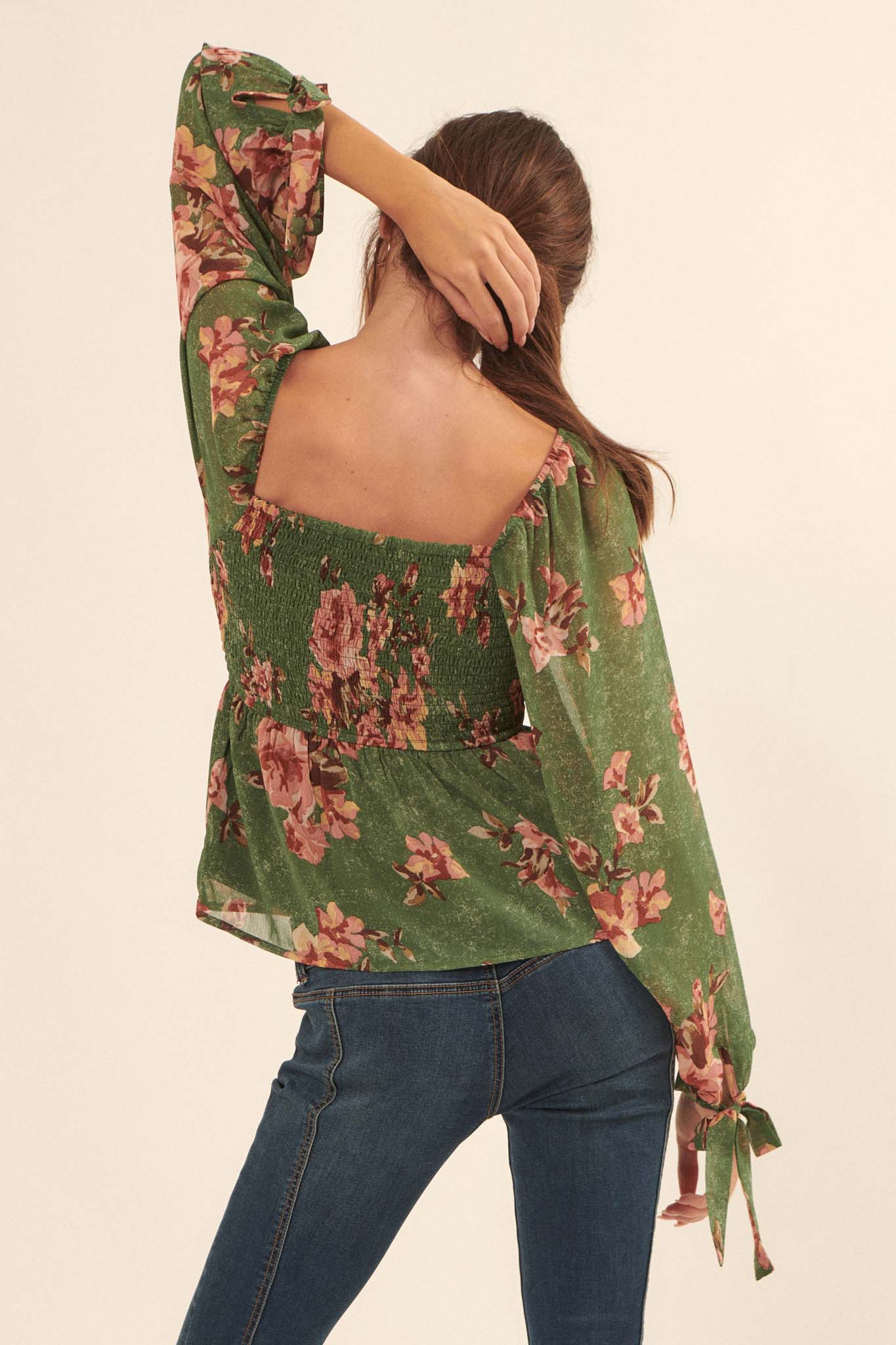 Enchanted Garden Floral Chiffon Peasant Top - ShopPromesa