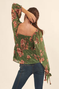 Enchanted Garden Floral Chiffon Peasant Top - ShopPromesa