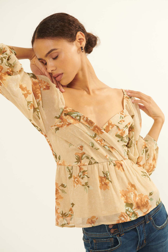 Enchanted Garden Floral Chiffon Peasant Top - ShopPromesa