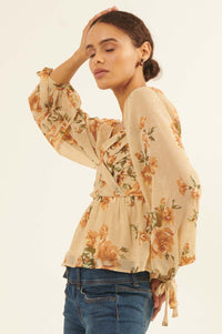 Enchanted Garden Floral Chiffon Peasant Top - ShopPromesa