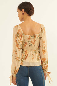 Enchanted Garden Floral Chiffon Peasant Top - ShopPromesa