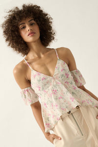 Lily Lover Floral Chiffon Cold Shoulder Cami Top - ShopPromesa