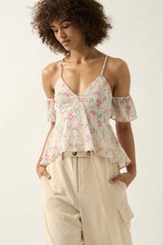Lily Lover Floral Chiffon Cold Shoulder Cami Top