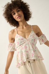 Lily Lover Floral Chiffon Cold Shoulder Cami Top - ShopPromesa