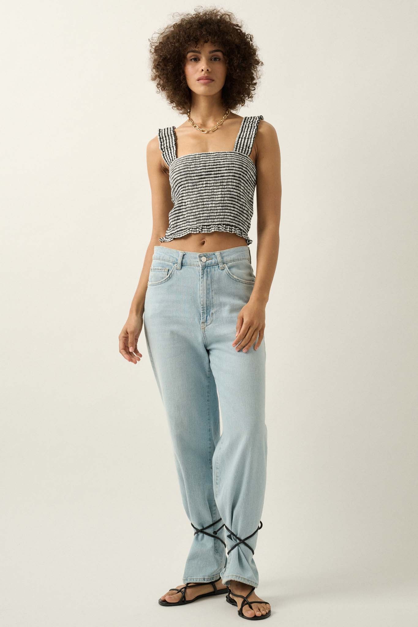 Sweet Shop Smocked Gingham Cropped Tank Top - ShopPromesa