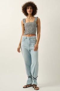 Sweet Shop Smocked Gingham Cropped Tank Top - ShopPromesa