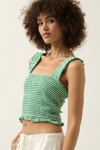 Sweet Shop Smocked Gingham Cropped Tank Top - ShopPromesa