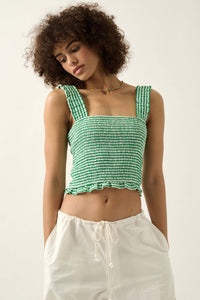 Sweet Shop Smocked Gingham Cropped Tank Top - ShopPromesa