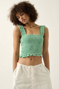 Sweet Shop Smocked Gingham Cropped Tank Top - ShopPromesa