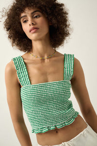 Sweet Shop Smocked Gingham Cropped Tank Top - ShopPromesa