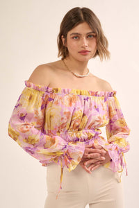 Violet Hour Floral Chiffon Off-Shoulder Peasant Top - ShopPromesa