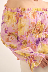 Violet Hour Floral Chiffon Off-Shoulder Peasant Top - ShopPromesa