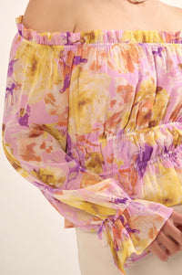 Violet Hour Floral Chiffon Off-Shoulder Peasant Top - ShopPromesa