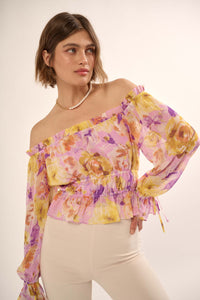 Violet Hour Floral Chiffon Off-Shoulder Peasant Top - ShopPromesa