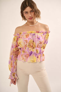 Violet Hour Floral Chiffon Off-Shoulder Peasant Top - ShopPromesa