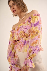 Violet Hour Floral Chiffon Off-Shoulder Peasant Top - ShopPromesa