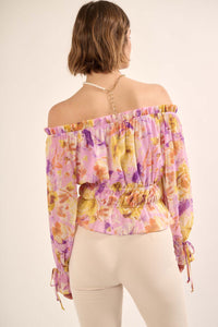 Violet Hour Floral Chiffon Off-Shoulder Peasant Top - ShopPromesa