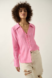 Mindful Living Crepe French Cuff Button-Up Shirt - ShopPromesa