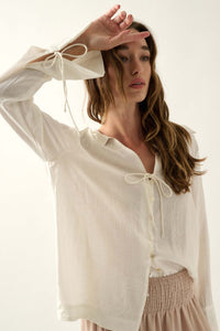 Mindful Living Crepe French Cuff Button-Up Shirt - ShopPromesa