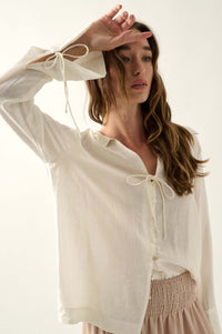 Mindful Living Crepe French Cuff Button-Up Shirt - ShopPromesa