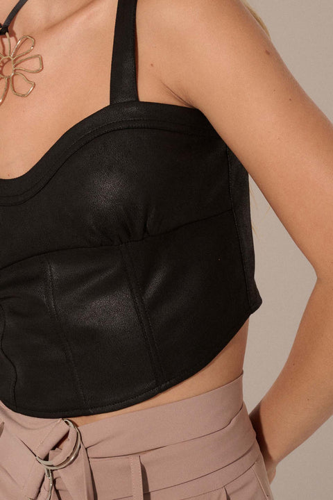 Human Nature Vegan Leather Cropped Bustier Top | ShopPromesa