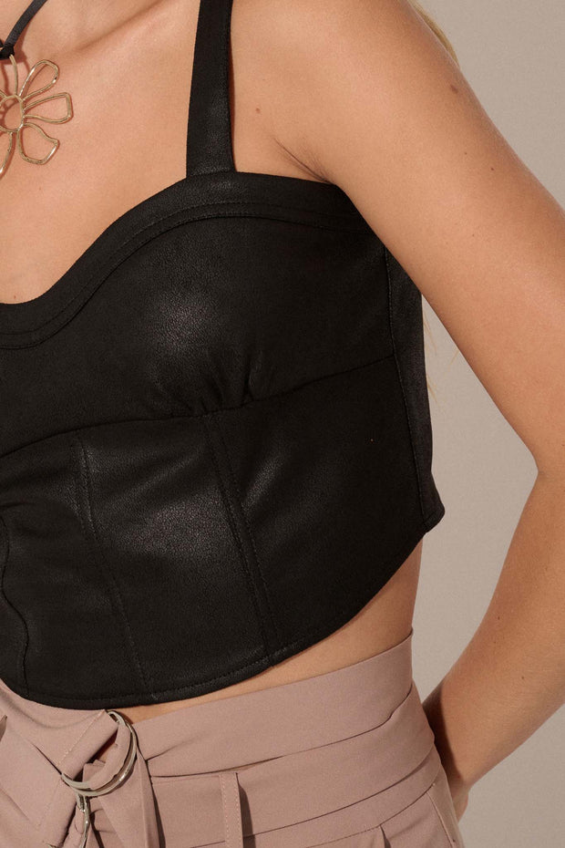 Human Nature Vegan Leather Cropped Bustier Top - ShopPromesa
