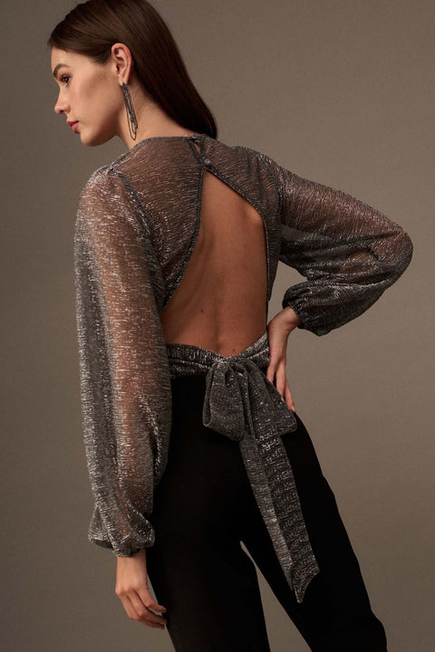 Star Quality Shimmer Open-Back Gathered Top - ShopPromesa