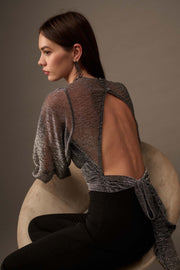 Star Quality Shimmer Open-Back Gathered Top - ShopPromesa