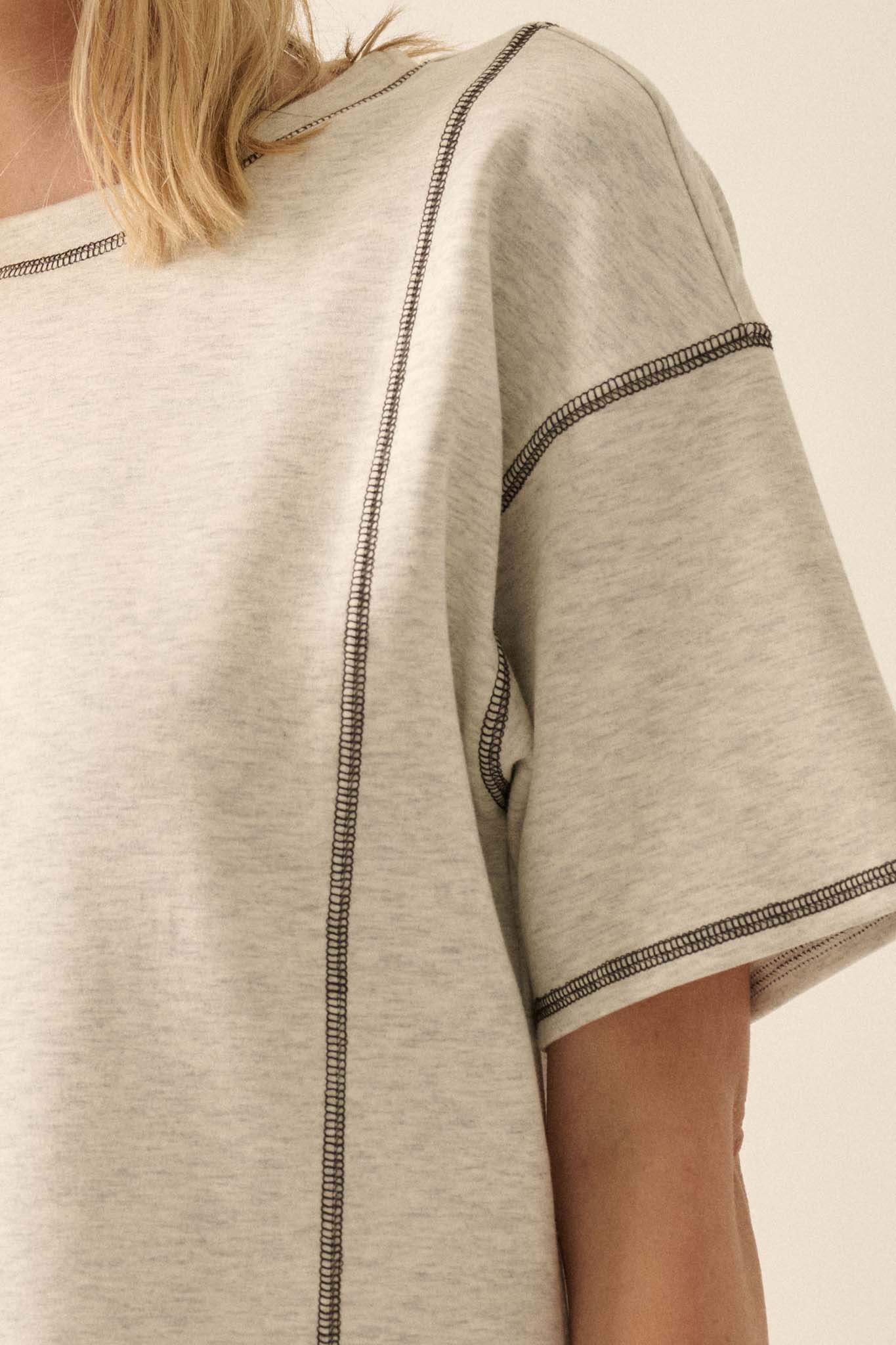 Premium Scuba Contrast-Stitch Loose-Fit Boxy Tee - ShopPromesa