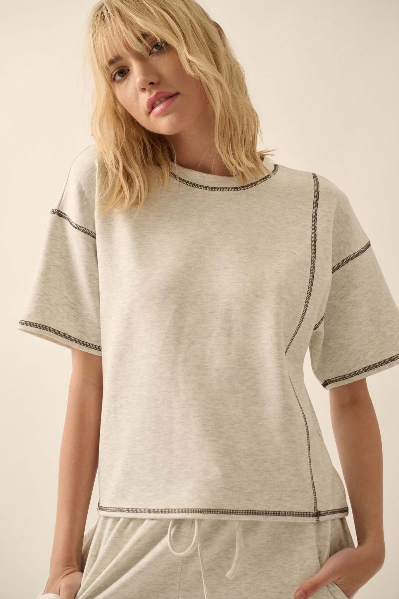 Premium Scuba Contrast-Stitch Loose-Fit Boxy Tee - ShopPromesa