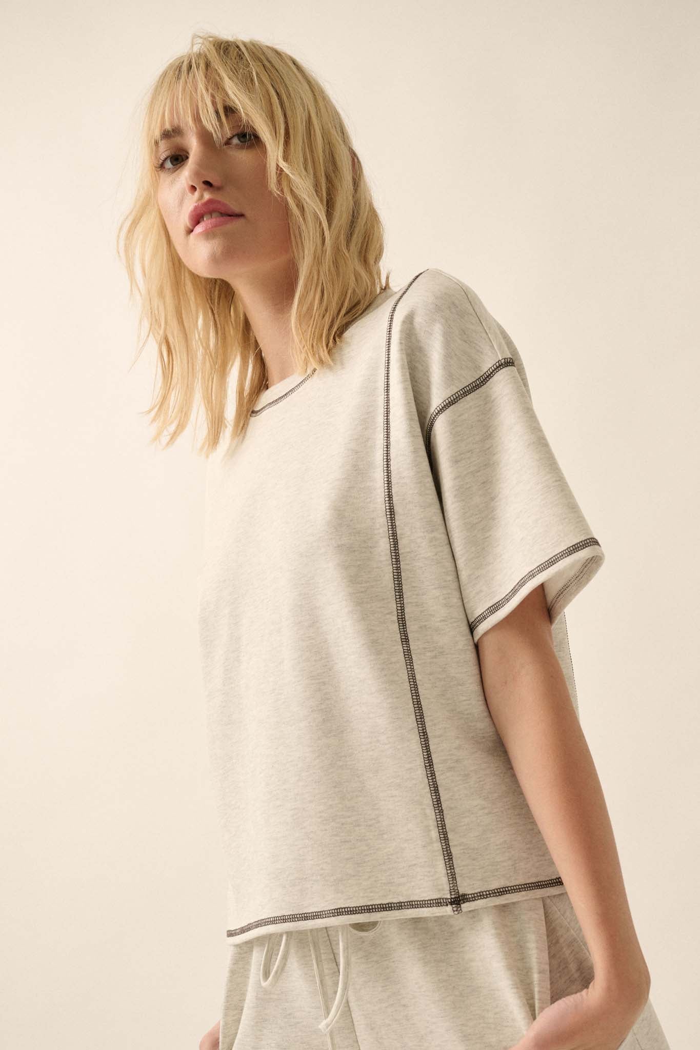 Premium Scuba Contrast-Stitch Loose-Fit Boxy Tee - ShopPromesa