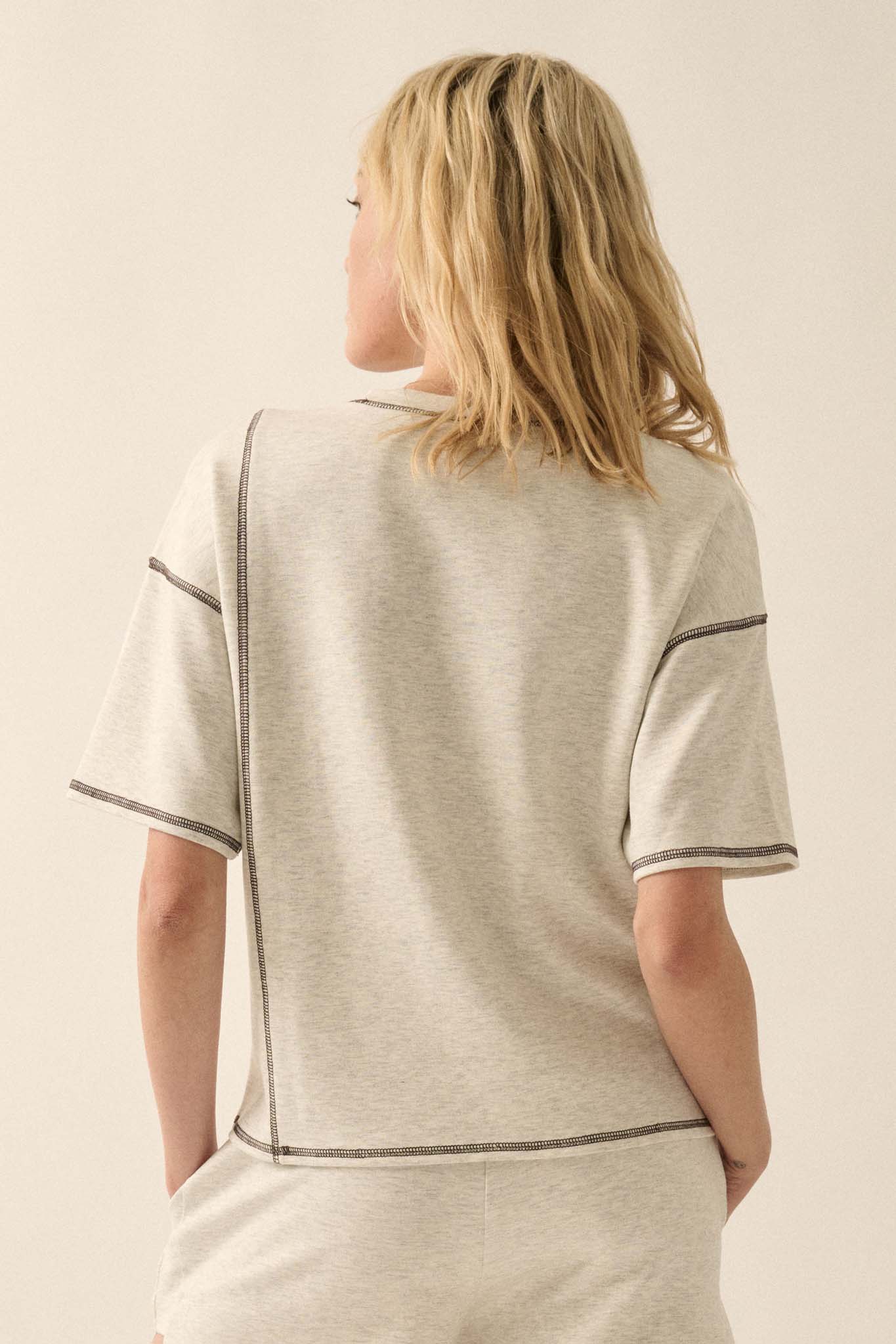 Premium Scuba Contrast-Stitch Loose-Fit Boxy Tee - ShopPromesa