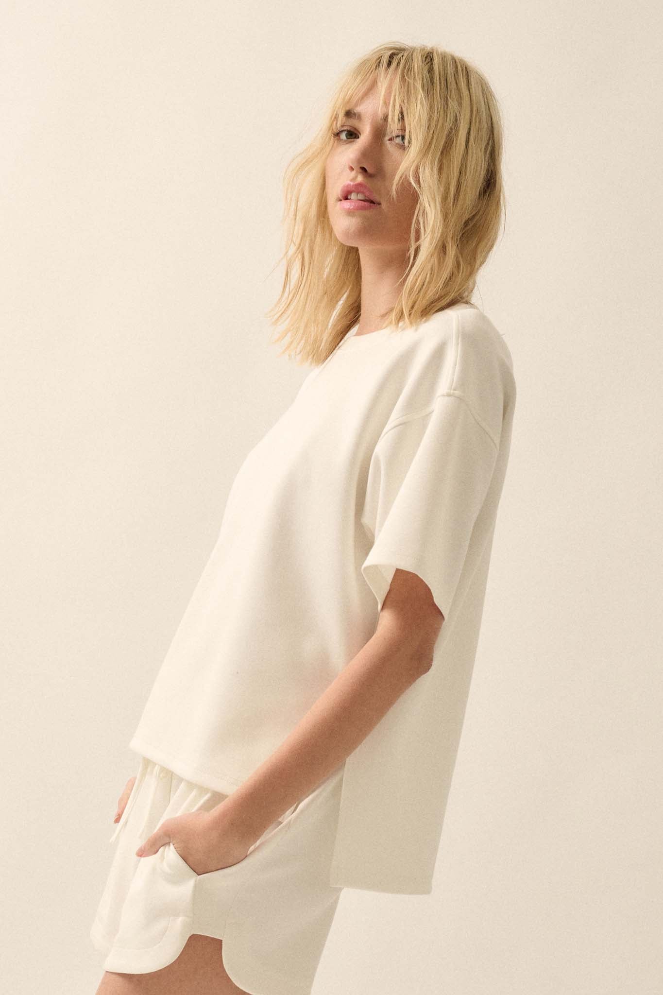 Premium Scuba Loose-Fit High-Low Boxy Tee - ShopPromesa