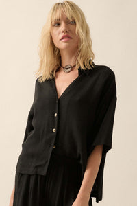 Act Natural Linen-Blend Oversize Short-Sleeve Shirt - ShopPromesa