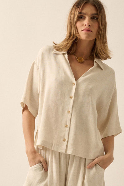Act Natural Linen-Blend Oversize Short-Sleeve Shirt - ShopPromesa