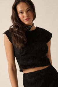 Kiss Me Textured Pucker-Knit Cap-Sleeve Crop Top - ShopPromesa